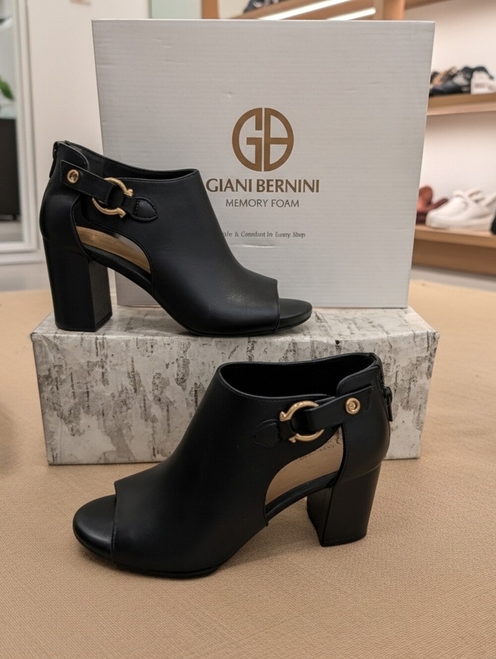 Giani Bernini Ariiana Peep Toe Black Heeled Shooties Women's Sz 6.5 M 🆕 $90